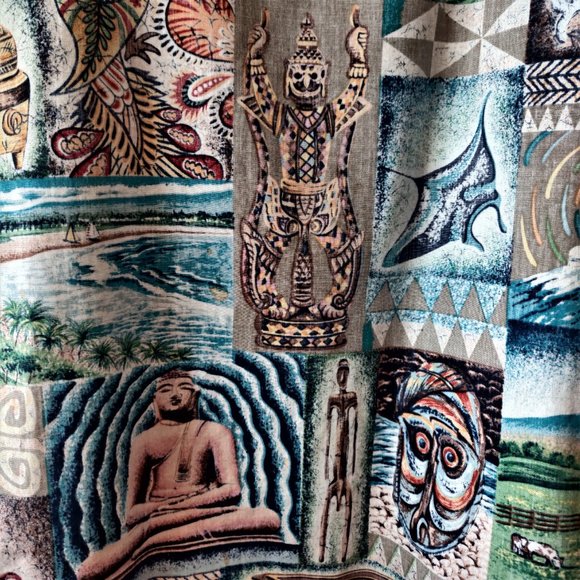 Reyn Spooner Mens Allover Aloha Mauna Kea Ribbed Collar Cuff Popover Shirt L - Picture 7 of 12